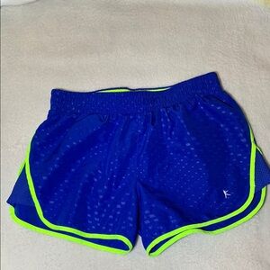 Vibrant Blue and Green Athletic Shorts with Breathable Fabric